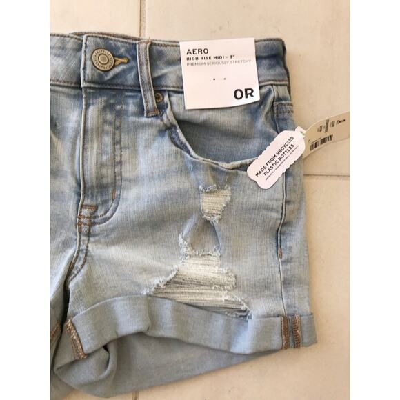 Aero Shorts Denim Jean Cuffed High Waist Distressed Stretchy - Picture 4 of 9